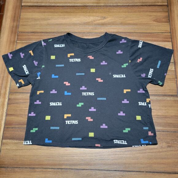 Tetris Black Crop Tee - Size Medium - Picture 1 of 2